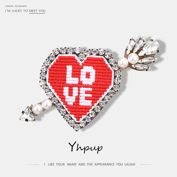 

yhpup romantic red embroidery rhinestone leather love brooches pin badge fashion trendy harajuku clothes jeans accessories gift, Silver