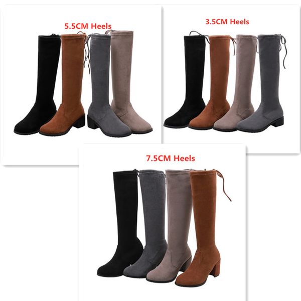 

pxelena 2020 autumn knee high boots lady faux suede chunky heels slip on fashion riding knight long boots women shoes plus size, Black