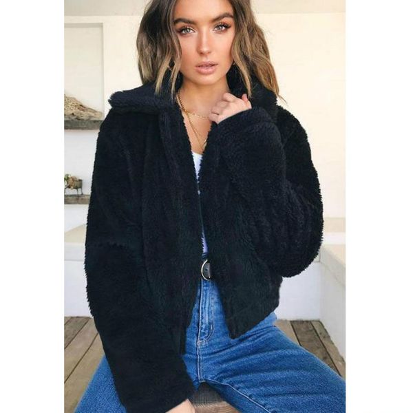 

women's jackets hirigin autumn winter women oversized teddy bear warm coat ladies faux fur zipper turn-down collar solid jacket, Black;brown