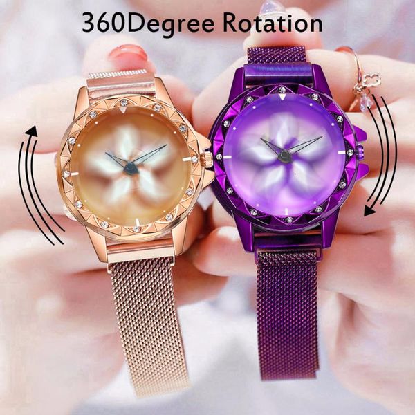 

2020 relogio feminino creative rotating flower women's watches luxury rose gold stainless steel quartz watches female wristwatch, Slivery;brown