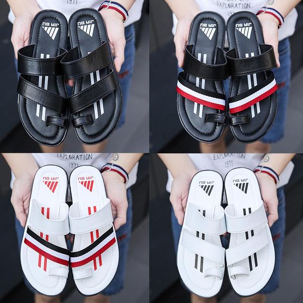 

huaraches brand slippers loafers flats leather luxury slides designer sandals striped color slippers male non-slip slides beach flip flops, Black