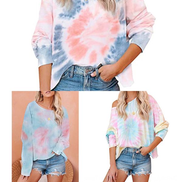 

5-цветные женского топ галстук-окрашенных градиенты пуловеры печати с длинными рукавами круглой случайной шеи свитера свитера 2cytv, Black