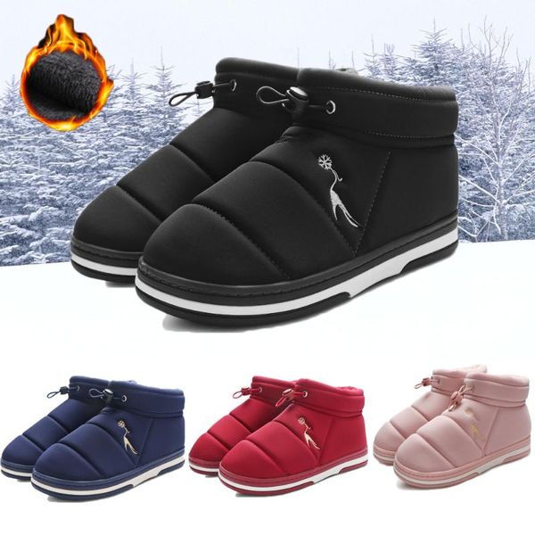 

non-slip snow boots women winter ankle boots fur lined slip on warm round toe solid plush snow footwear waterproof, Black