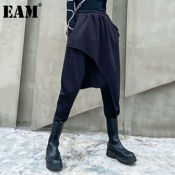 

eam] high elastic waist black brief long harem trousers new loose fit pants women fashion tide spring autumn 2020 1da898, Black;white
