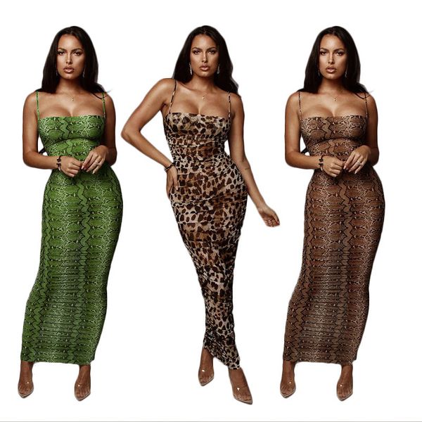 

fashion leopard print snake skin dress women backless elegant bodycon slim pencil dress plus size see through evening party dresses, Black;gray