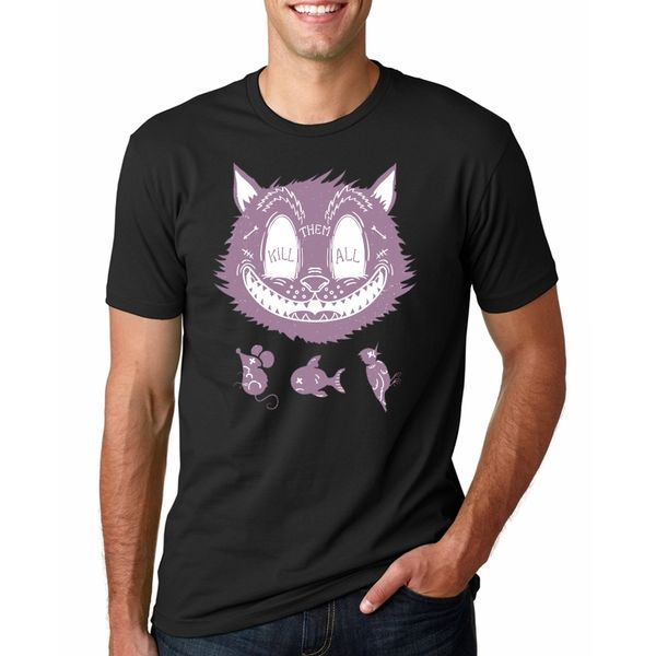 

2017 summer new men t-shirt fashion cartoon animal cat kill all t shirt loose style o-neck short sleeve cool tees #235