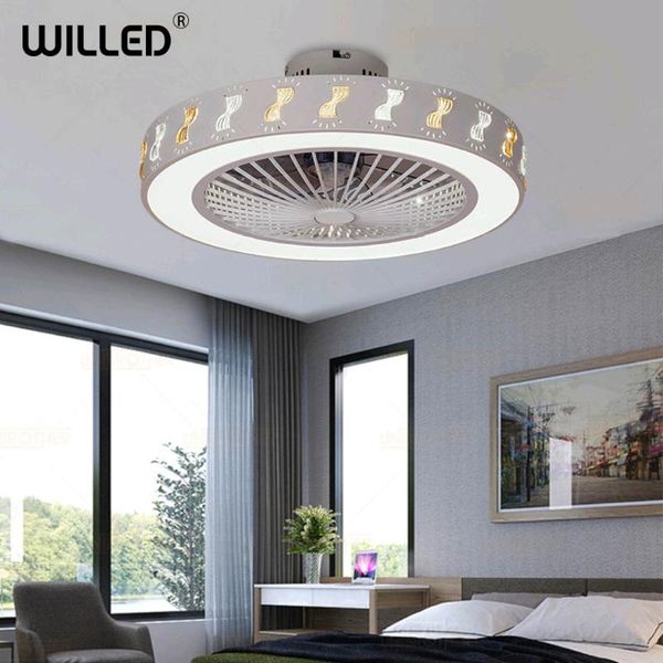 

electric fans 55cm remote control ceiling fan lamp with controller led lights white modern 220v round light for living bedroom room