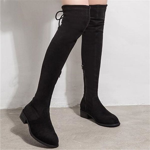 

over-the-knee boots women's 2020 autumn winter new style stovepipe elasticity thigh high boots elevator 6.5cm long black