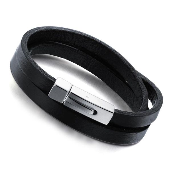 

link, chain casual style stainless steel genuine leather black color male bracelet fashion trendy men bracelets jewelry gift