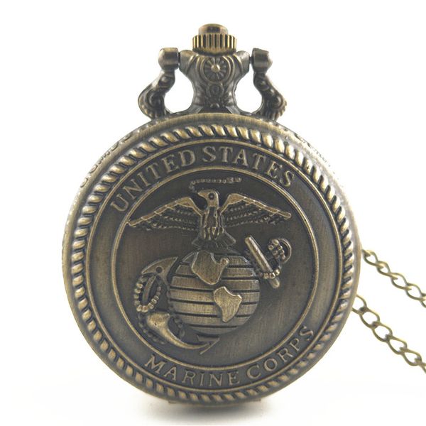 Ciondolo antico retrò in bronzo da uomo, ufficiali degli Stati Uniti, corpo dei Marines degli Stati Uniti, militare USA, collana da uomo, orologio da tasca, gioielli con pendenti