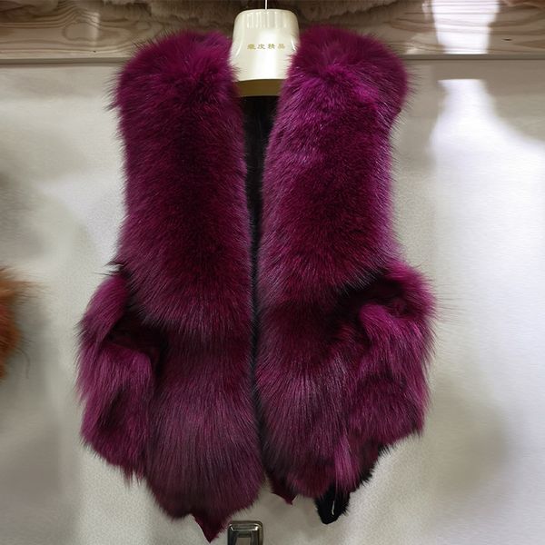 

women winter warm women's patchwork fur & faux fur fox fur vest outwear sleeveless parkas warm keeping caot 6 colors size m-2xl, Black