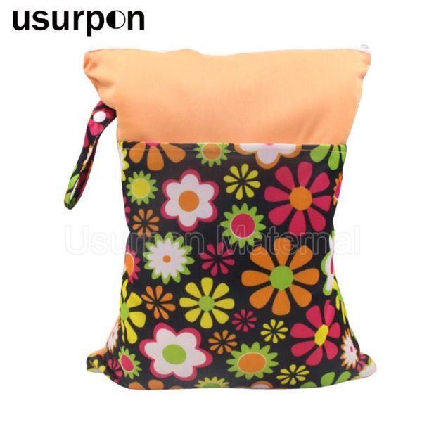

[usurpon] 1 pc baby diaper bags and double pocket zipper wet dry bag printed waterproof pul wet bag and mom