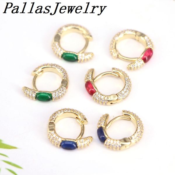 

4pairs new design jewelry cz micro pave enamel huggie hoop earrings for women circle earrings, Golden;silver
