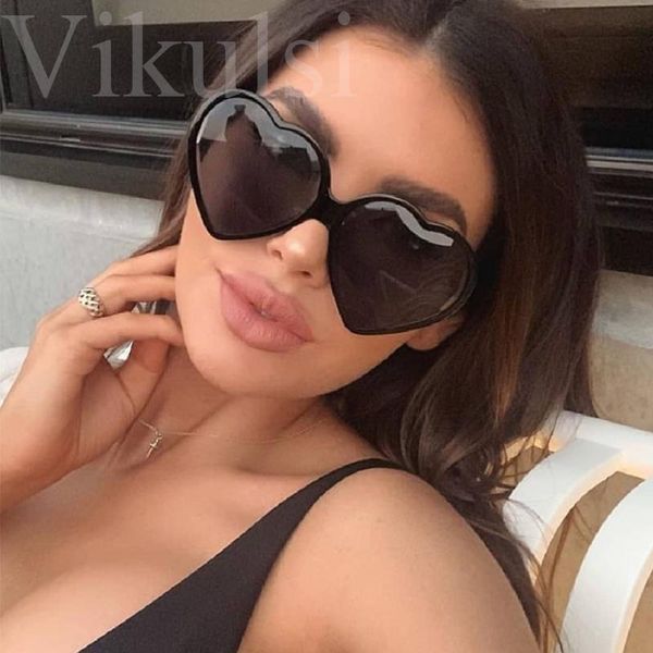

new trendy big heart shape sunglasses women fashion black oversized sun glasses for female jelly frame shades eyewear uv400, White;black
