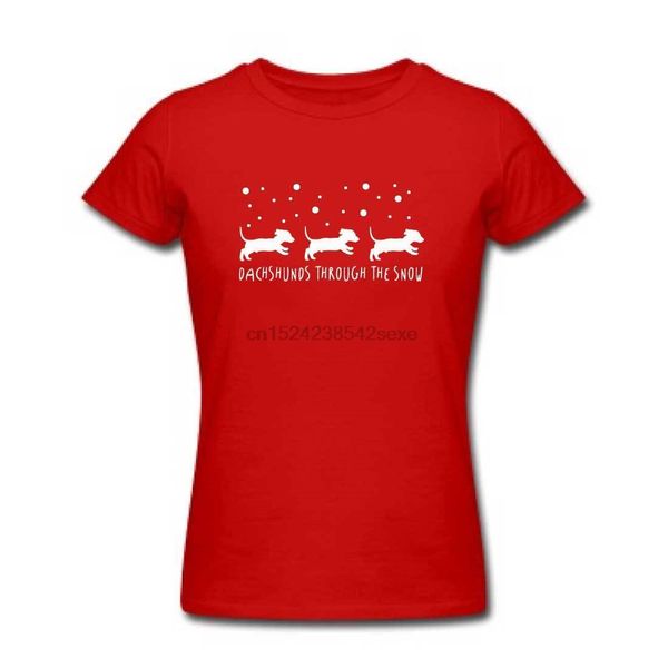 

ladies dachshund through the snow christmas tshirt - red sausage dog gifts