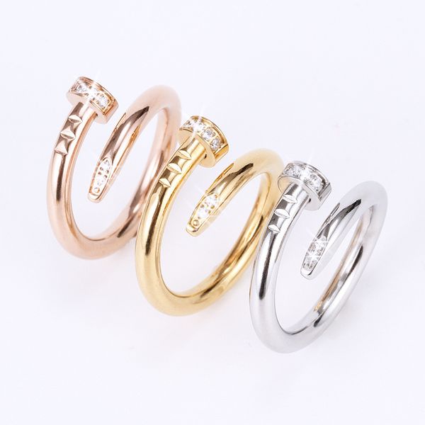 

2020 european and american popular 316 stainless steel vacuum coating nail ring diamond ring valentine's day wedding ring, Silver