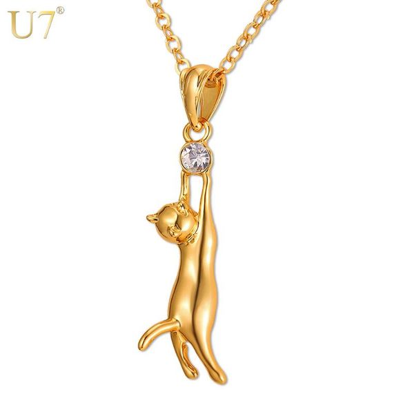 

u7 cute cat ожерелье для женщин подарочные серебро / золото цвет оптовая модные rhinestone животных pet шарм ювелирных изделий hot p379, Silver