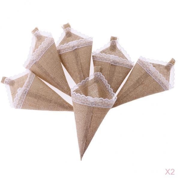 

12шт висячие burlap цветка шнурка basket pew конус свадебный домашнее украшение diy