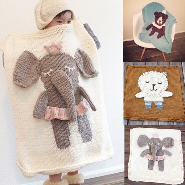 

blankets 1pc children's cotton knitted blanket throw bedding sofa elephant/bear/lion for bed spread bath towels play mat