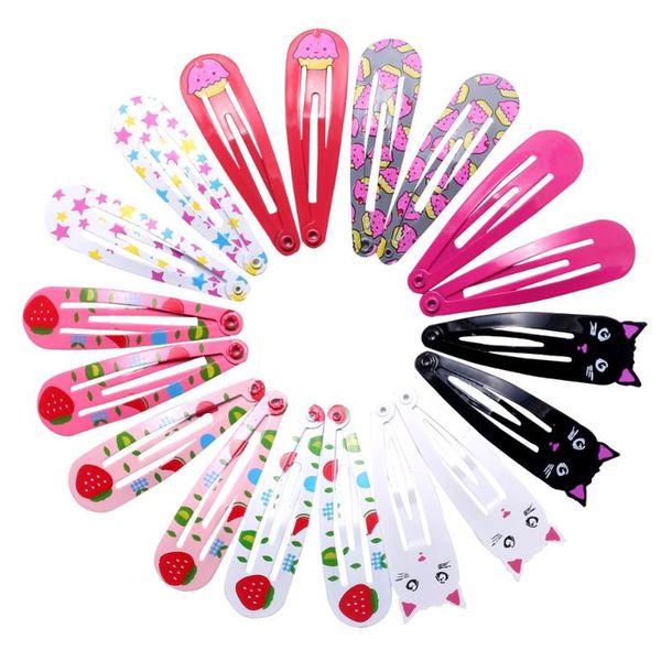 

18pcs 5cm hairpins snap hair clips for children girls hair accessories baby cute clip pins cat color metal printed barrette, Golden;silver
