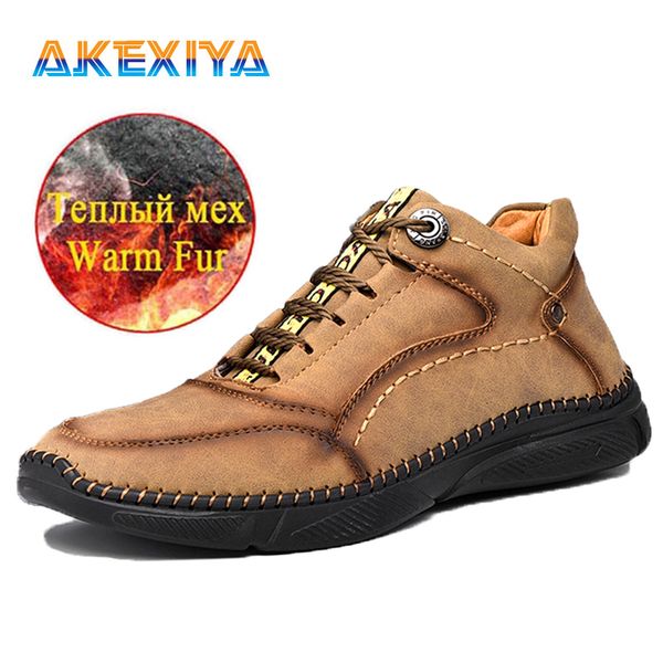 

2020 men's winter boots handmade leather men's boots fur warm snow outdoor comfortable ankle size 38-48, Black