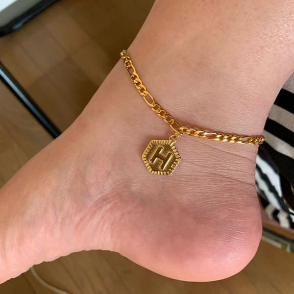 

personalized custom alphabet initial anklets women men boho jewelry stainless steel foot chain letter anklet bracelet femme bff, Red;blue