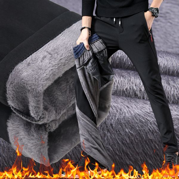 

men's jeans 2021 mens winter fleece warm pants men korean casual slacks slim thick for fashion black gray trousers male, Blue