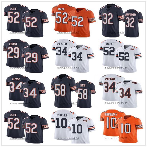 

men womens youth jersey 52 khalil mack 10 mitchell trubisky smith montgomery 34 walter payton cohen football jersey, Black;red