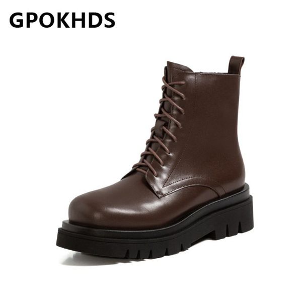 

gpokhds 2021 women ankle boots cow leather winter short plush round toe zipper high heels female riding boots size 40, Black