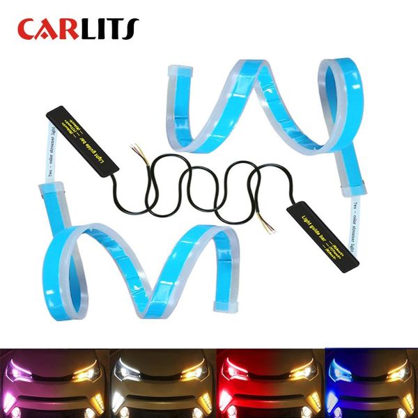 

carlits 2x стройный автомобили drl светодиодные дневные ходовые огни белого сигнала поворота желтый руководство strip для сборки фар груза п