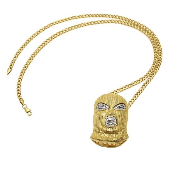 

hip hop csgo pendant necklace mens punk style 18k alloy gold silver plated mask head charm pendant cuban chain, Black