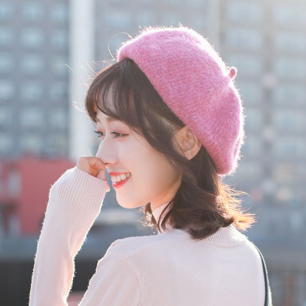 

beanie/skull caps autumn winter warm beret french female artist hat black purple white yellow kawai painter, Blue;gray