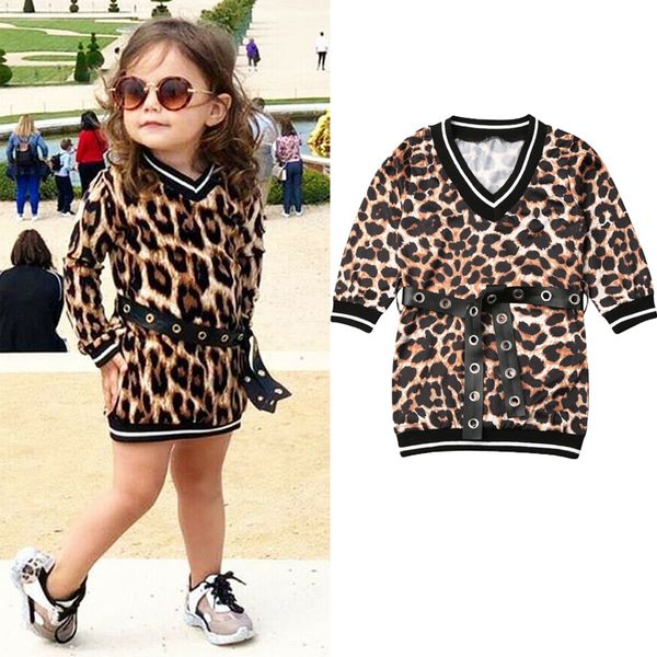 

1-6t cute toddler baby girl dress autumn leopard print long sleeve belt party straight dress casual clothes 2020, Red;yellow