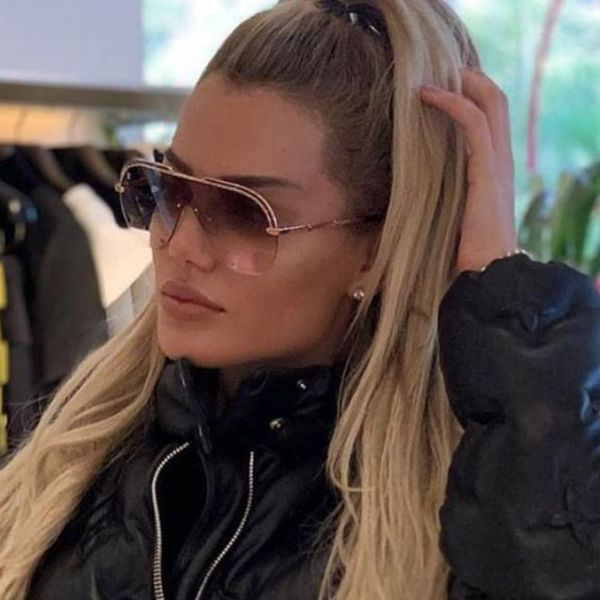 

2020 luxury fashion one-piece aviation sunglasses metal half frame oversized mark women gradient oculos feminino uv400, White;black
