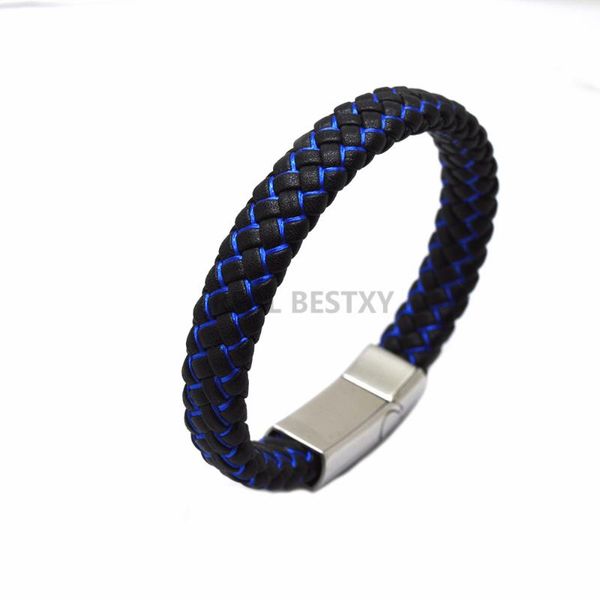 

charm bracelets 5pcs/lot leather bracelet for men braid with titanium steel magnetic buckle clasp rope selling, Golden;silver