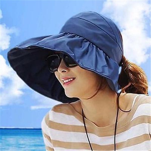 

wide brim hats women's summer sun beach lady foldable roll up floppy solid visor caps sunhats chapeau feminino 4 colors, Blue;gray