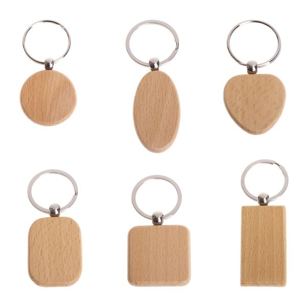 

keychains natural wooden key ring keychain round square anti lost wood accessories gifts, Silver