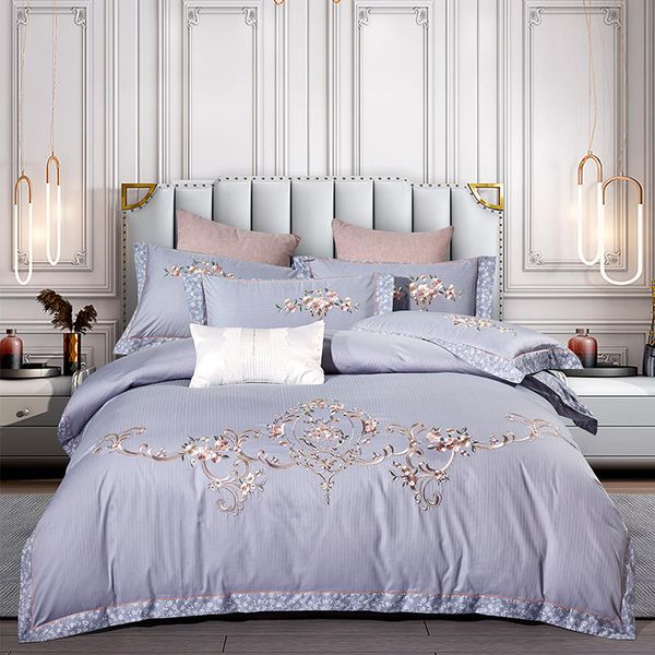 

bedding sets gray set embroidery comforter long-staple cotton pillowcases  size bed linen 4pcs
