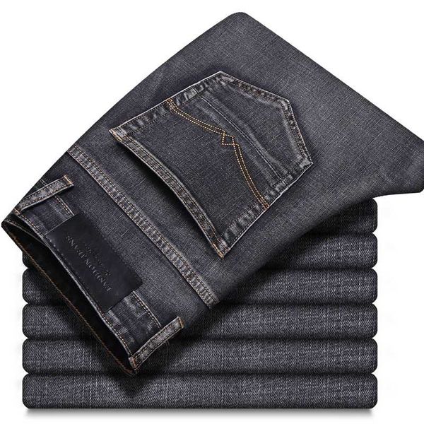 

men's gray jeans personalized pocket press line 2020 fall brand clothing classic fashion youth fit slim casual pants soft cotton, Blue