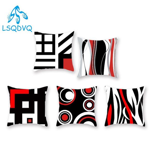 

decorative throw pillows case black white red geometric plaid stripe circles polyester sofa cushion cover for bedroom decoration