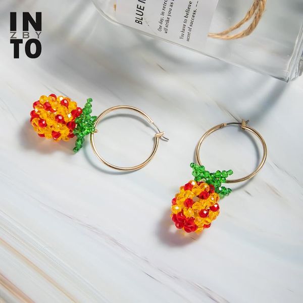 

hoop & huggie into manual glass beads pineapple earrings for women green red ball round circle fashion jewelry 2021 gift, Golden;silver