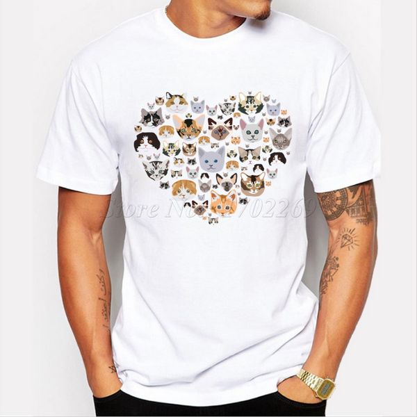 

2019 love cat design men's t shirt hipster men's printed short sleeve tees