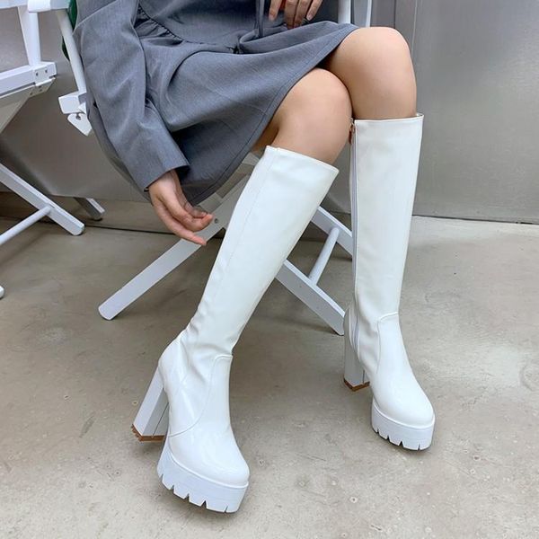 

round toe zipper women boots over knee women's shoes autumn boots-women booties ladies winter footwear clogs platform women's, Black