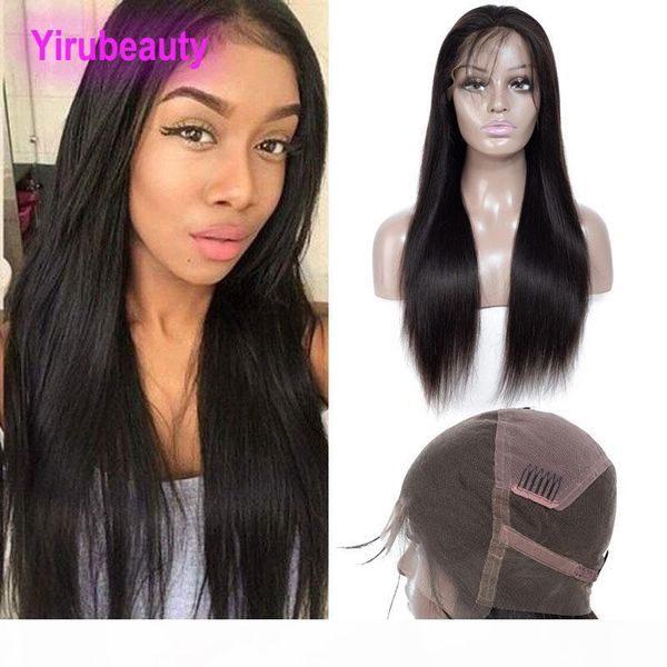 

brazilian unprocessed human hair 9a full lace wigs 210% density 150% straight virgin hair lace wigs with baby hair pre plucked natural color, Black;brown