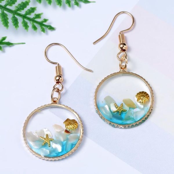 

dangle & chandelier bohemia starfish shell shape water drop earrings for women transparent geometric gold color round hooks jewelry brincos, Silver