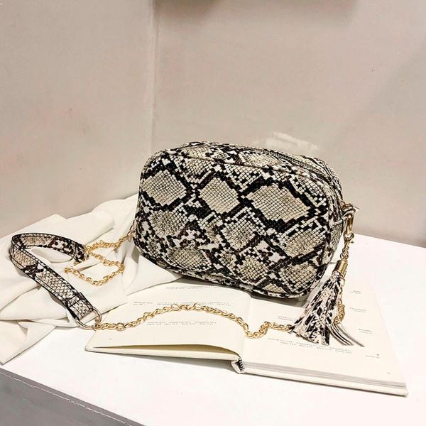 

2020 fashion women messenger bag snake skin pattern tassels versatile shoulder bag small zipper leather messenger