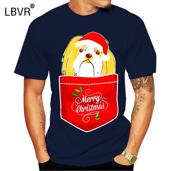 

men t shirt lhasa apso with santa hat in pocket chri women t-shirt