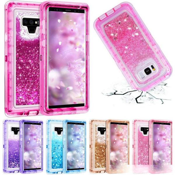 

3 in 1 glitter 3d bling sparkle flowing quicksand liquid transparent shockproof tpu cover for samsung galaxy s10 s10 note 9 8 s9 s8 case