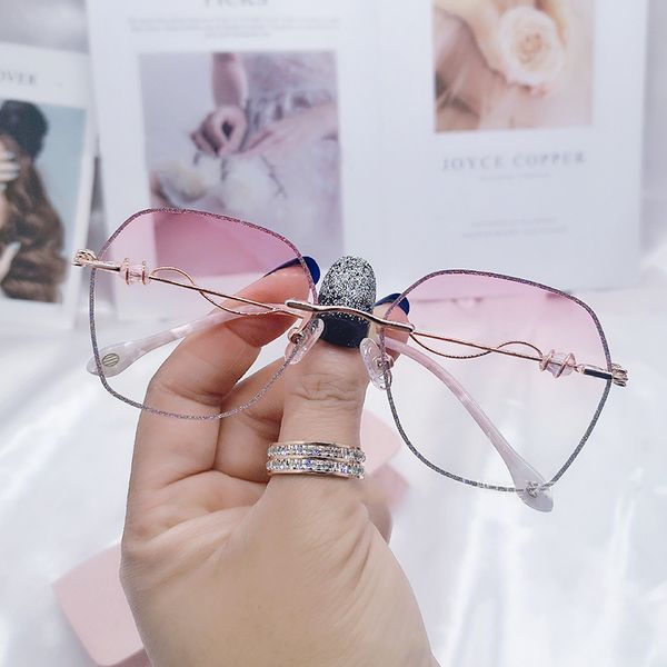 

sunglasses polygon rimless blue light blocking glasses women stylish computer diamond eyeglasses metal frame ladies, White;black