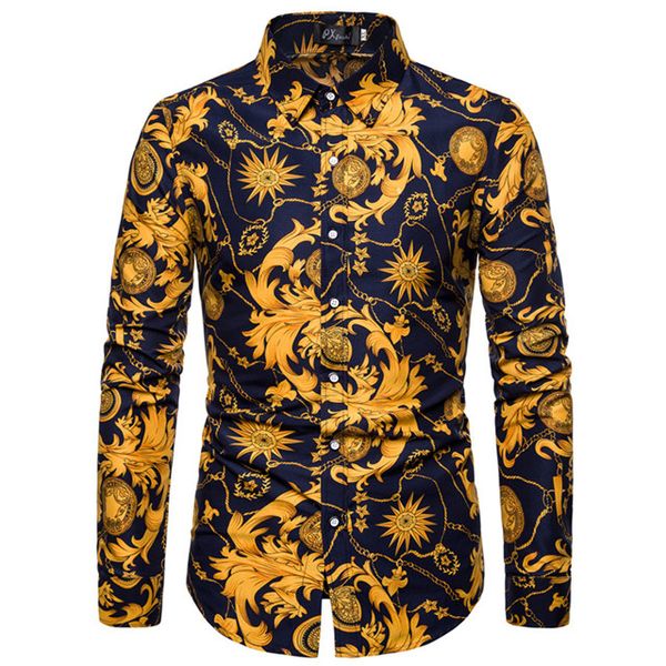 

men's party club shirt shirt fashion designer print 9 color style slim long sleeve camisa masculina chemise homme social dress men&#039, White;black